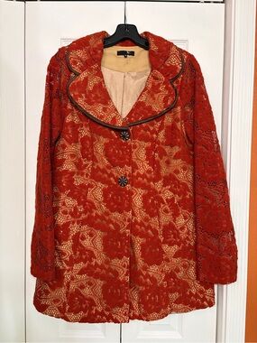 Women's Burnt Orange Lace Overlay Coat